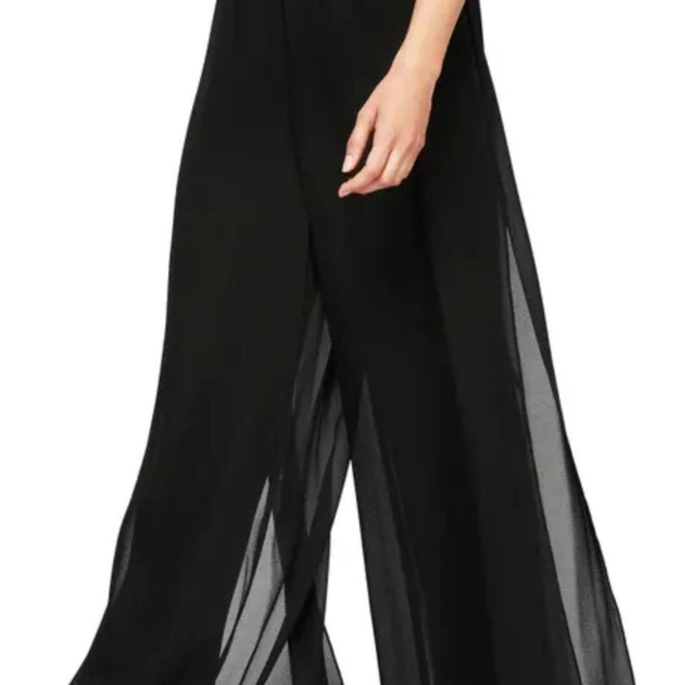 JS Collections Black Wide Leg Pants With Overlay